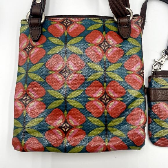 Fossil Key-Per Floral Coated Canvas Crossbody Purse + Wallet Wristlet Pink Black - Picture 4 of 11